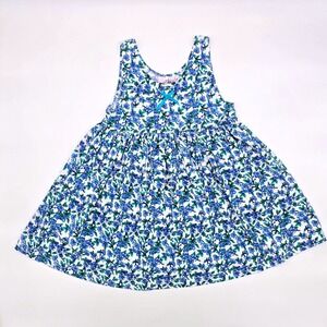 Vintage Kids Heartfelt Dress Blue Floral Print Sleeveless Bow Accent Size 7